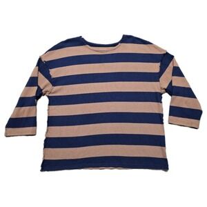 Madewell Luxe Long Sleeve‎ Shirt Striped Brown Navy Womens 2XL